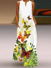 Vestido largo estampado con cuello en V y sin mangas